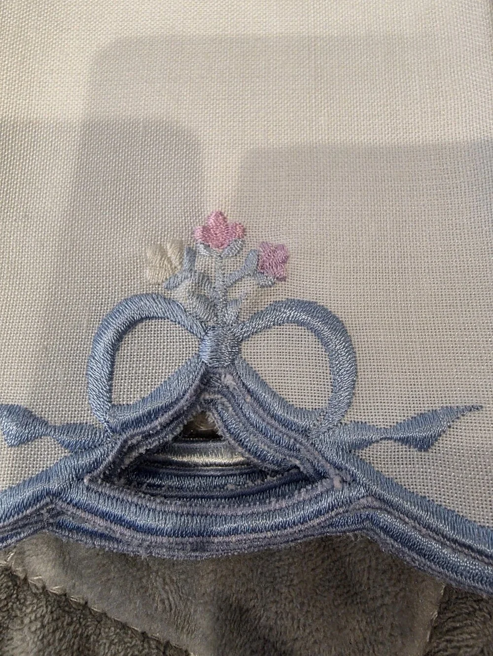 6pc Vintage Handmade Embroidered Bow & Flowers Dinner Napkins White